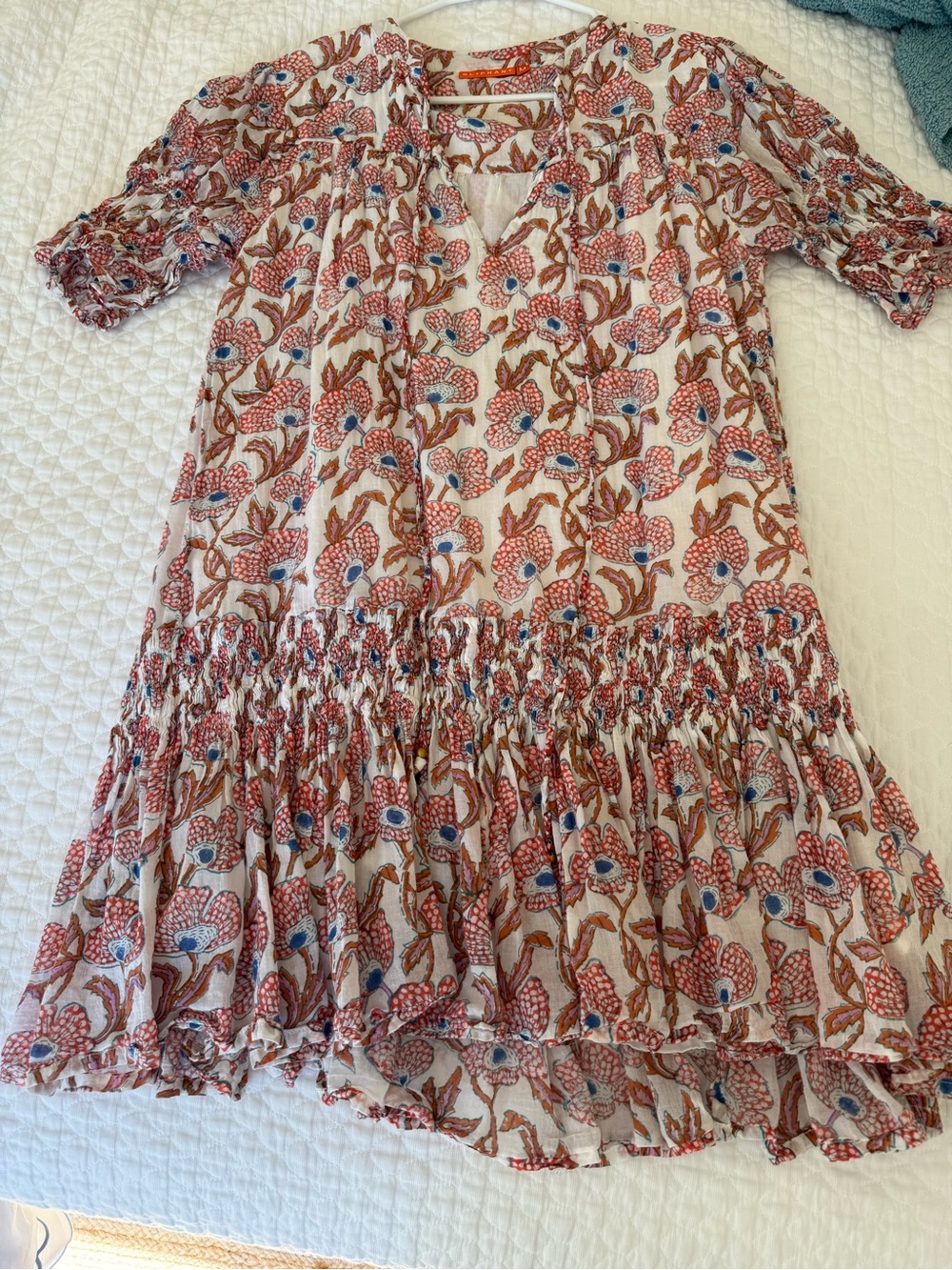 Oliphant Floral Mini Dress in Cream, Coral and Blue